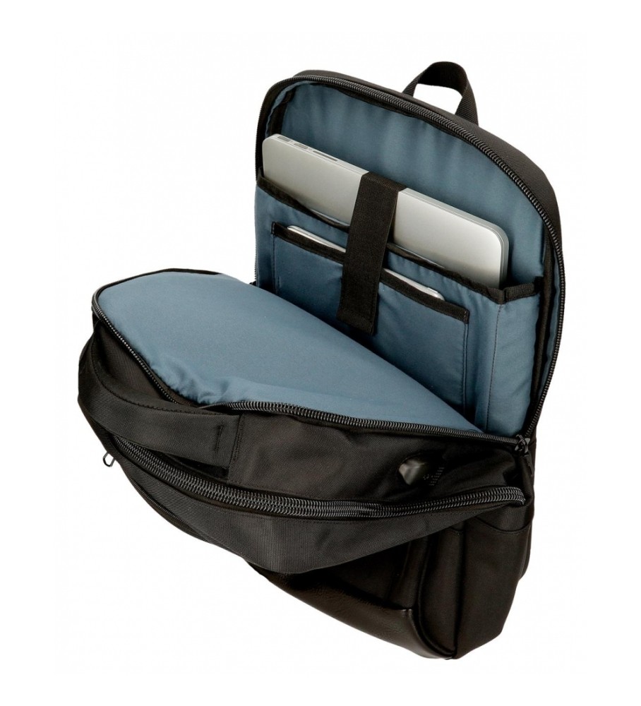 Mochila Pepe Jeans Leighton, adaptável com dois compartimentos, preta.