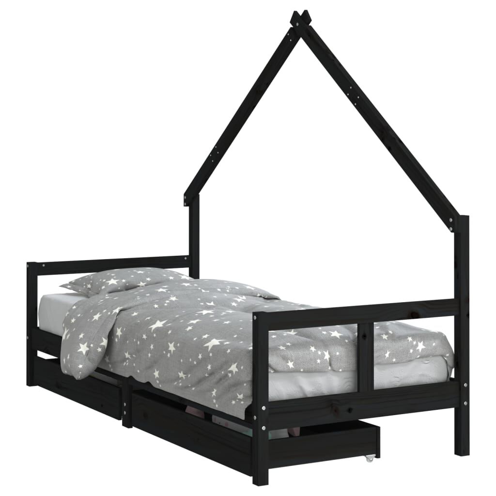 vidaXL Kinderbedframe met lades zwart 80x200 cm grenen