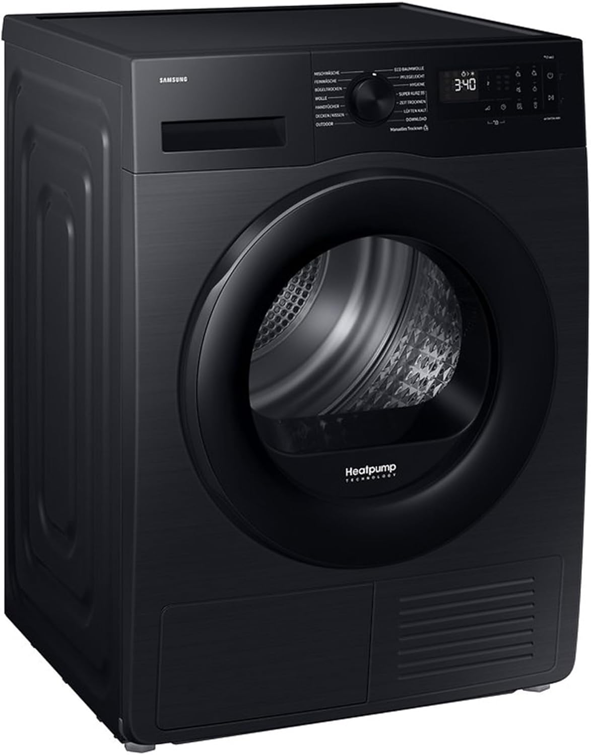 Samsung DV90DG52A0ABEG Wärmepumpentrockner, 9 kg, EEK: C, AI Wäschetrockner mit WiFi-SmartThings-App, LED-Display, Hygiene-Programm, Air Refresh, Knitterschutz, Schwarz