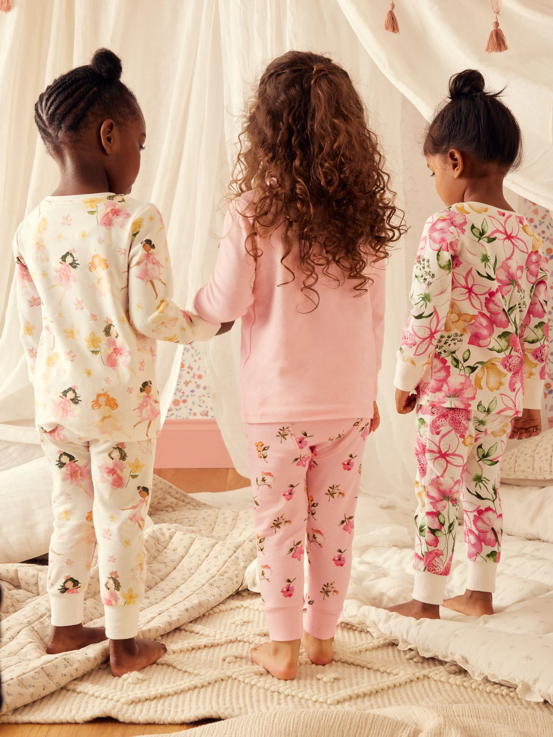 Roze/crème sprookjesfiguur - Knus pyjama met lange mouwen 3 Pack (9maanden -12jaar)