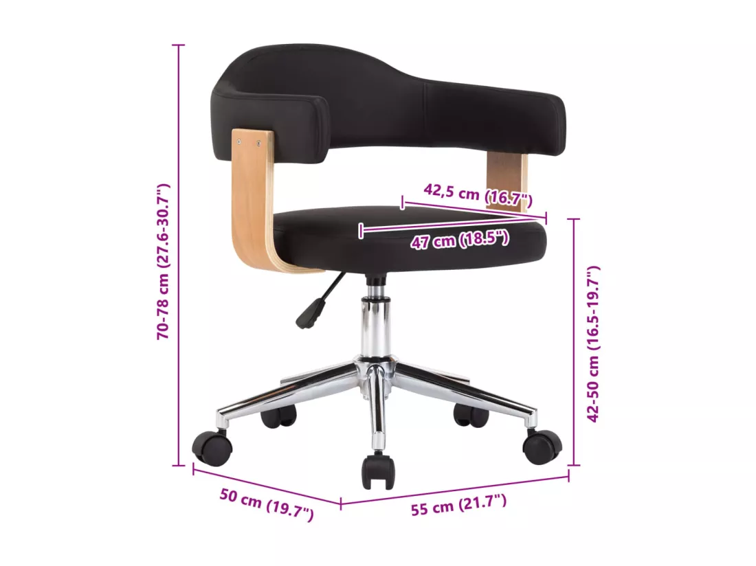 Chaise pivotante de bureau Noir Bois courbé et similicuir
