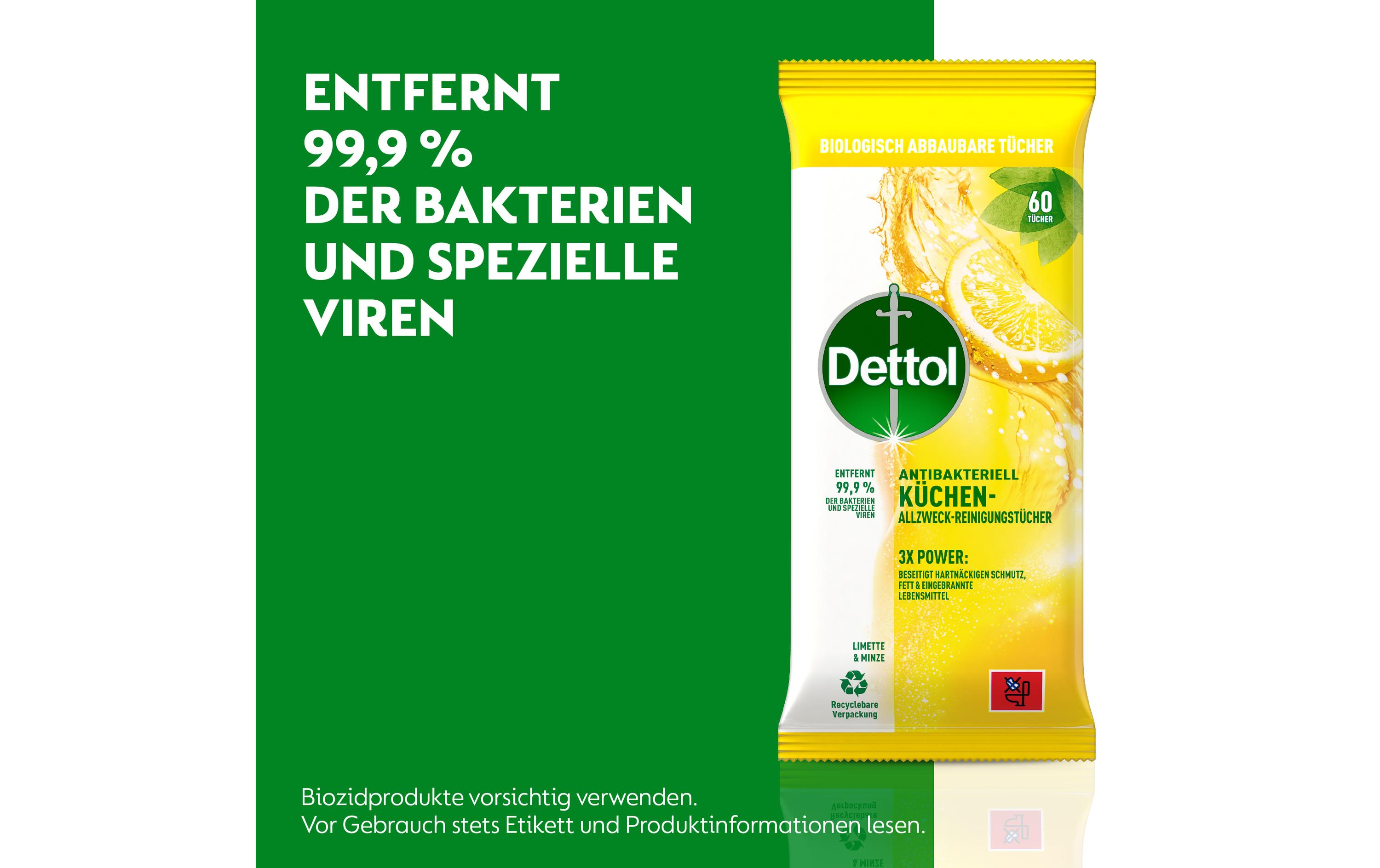 Küchen Allzweck-Reinigungstücher Limette & Minze 60 StückAntibakterieller Oberflächenreiniger mit Limette & Minze Duft