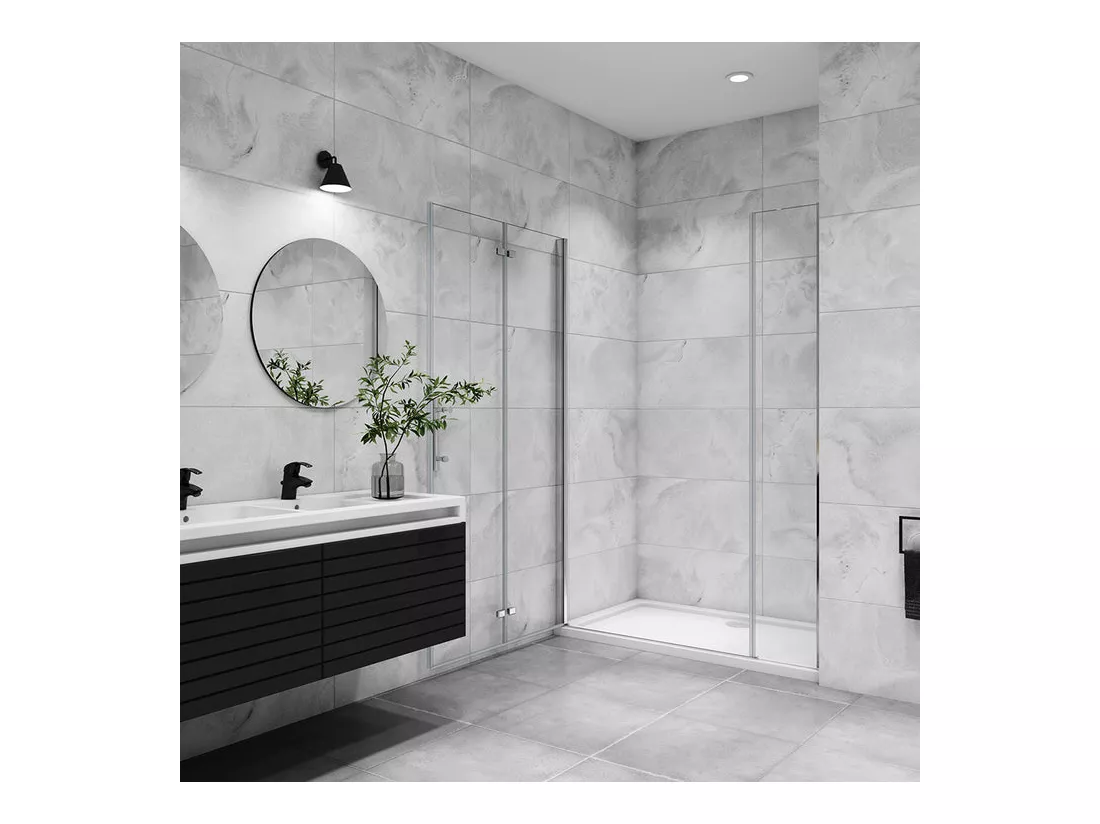 Porte de douche pivotante 106x195cm porte de douche pliante avec un élément fixe en 6mm verre anticalcaire