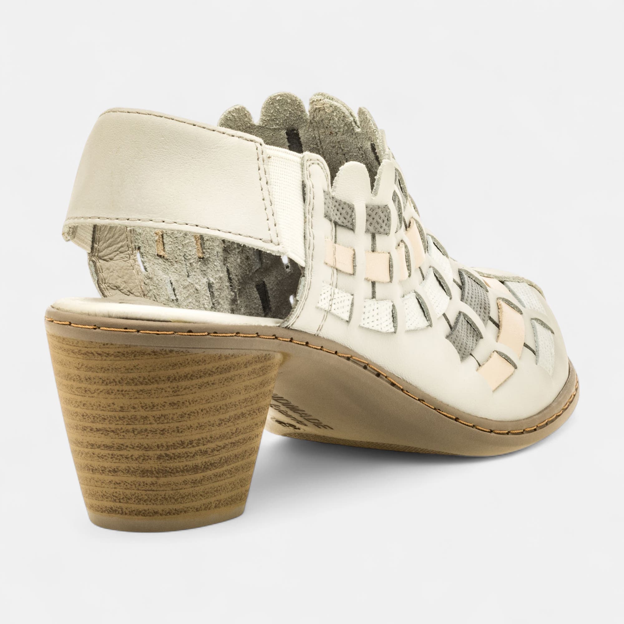 Nu-pieds confort à talon Femme en cuir beige