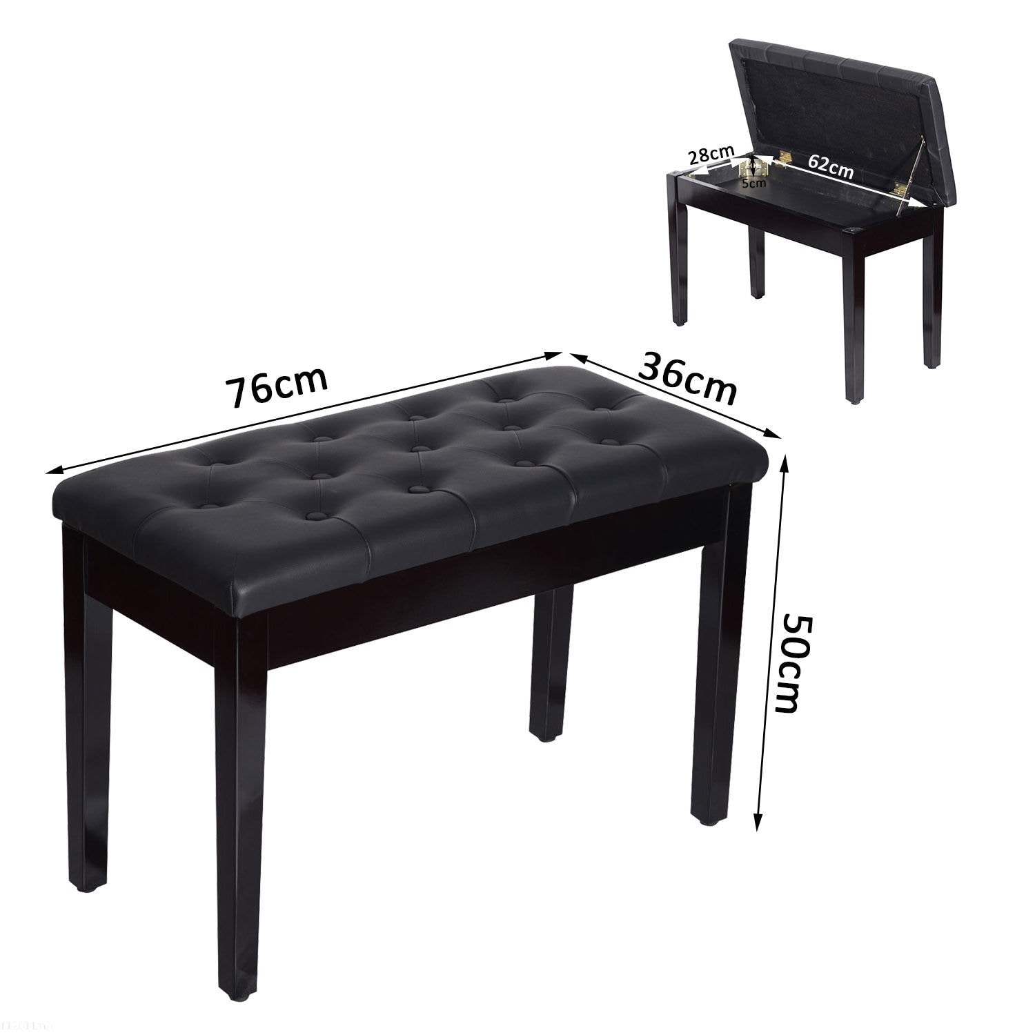 HOMCOM Klavierhocker mit Stauraum schwarz 75 x 35 x 50 cm (LxBxH)