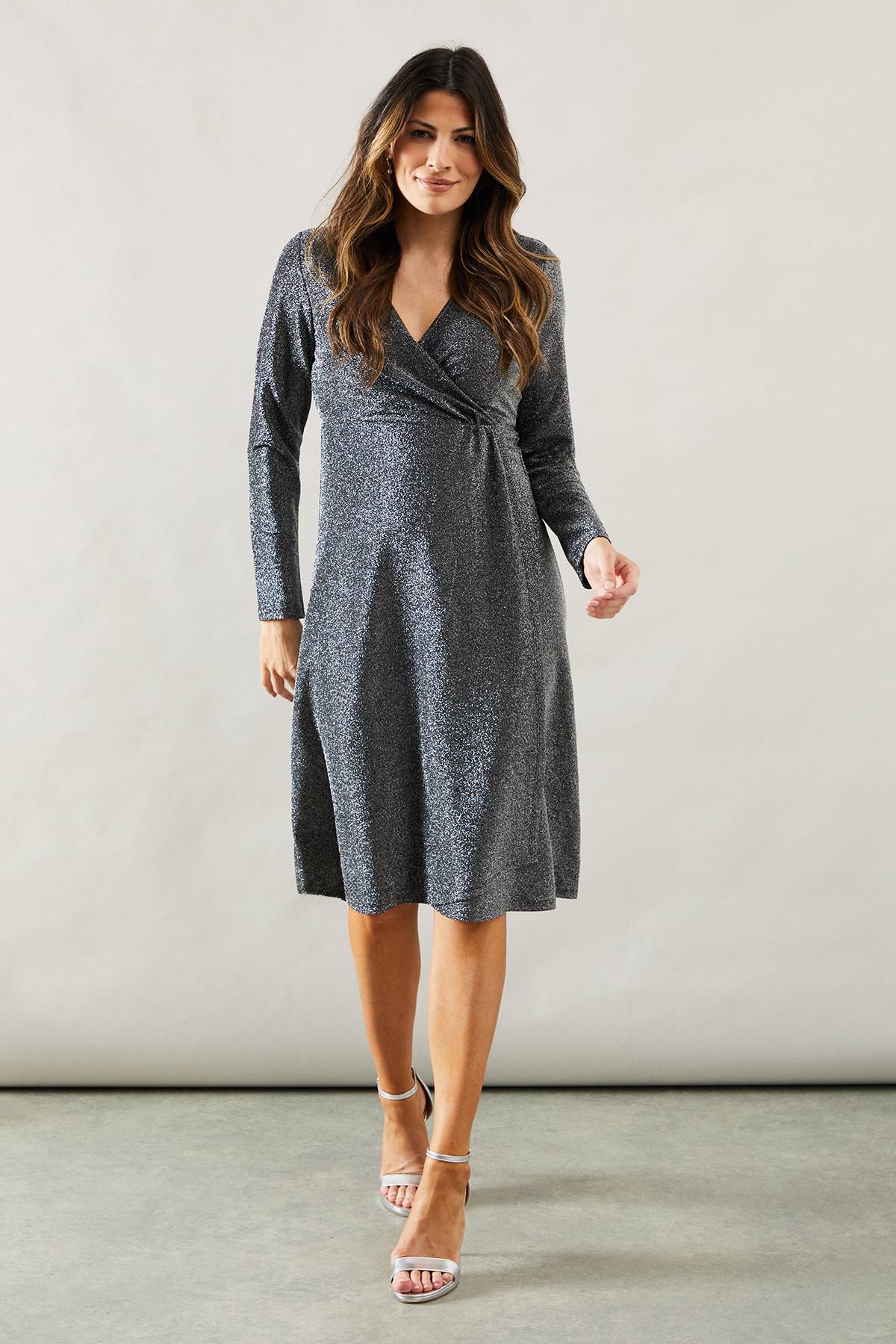 Wallis Robe Midi Portefeuille en Jersey Pailleté pour Occasions Spéciales