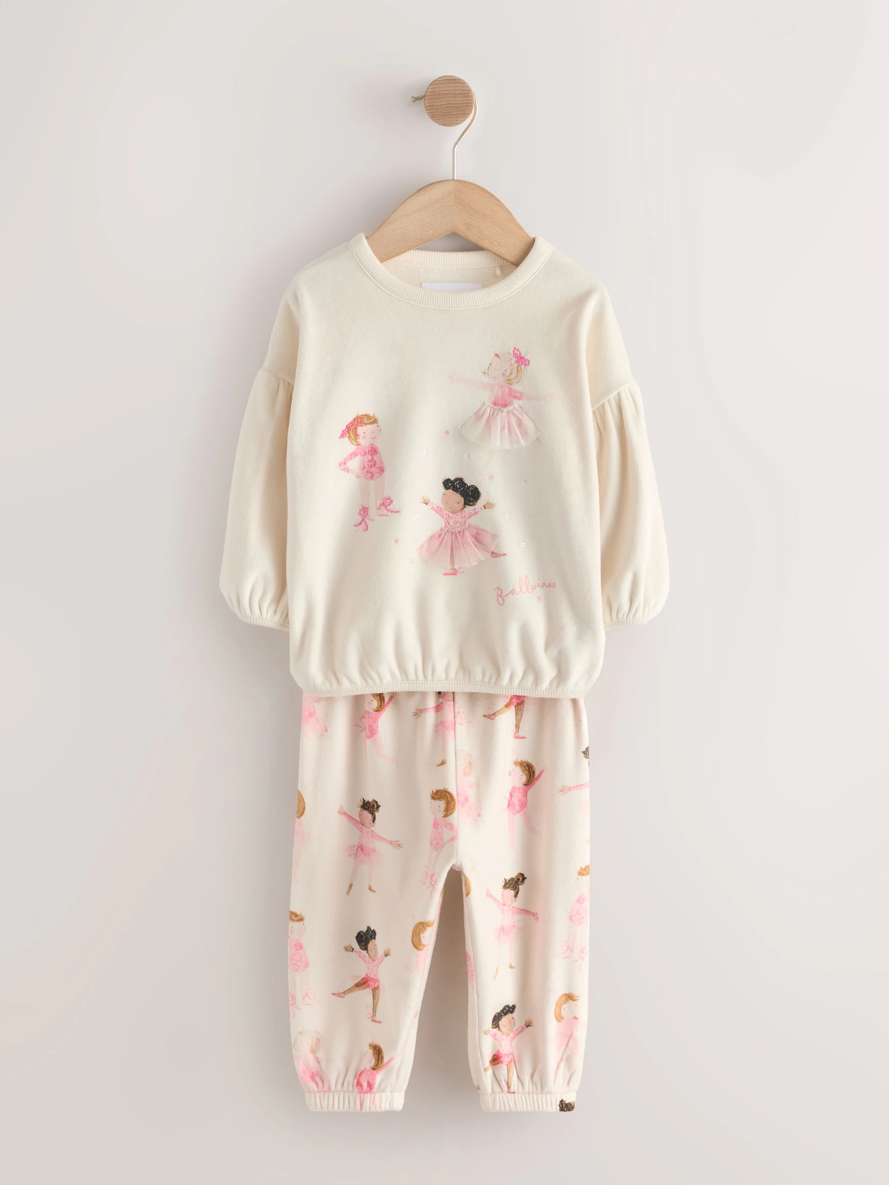Ecru/roze ballerina - Behaaglijke fleece pyjama (9 mnd-10 jr)