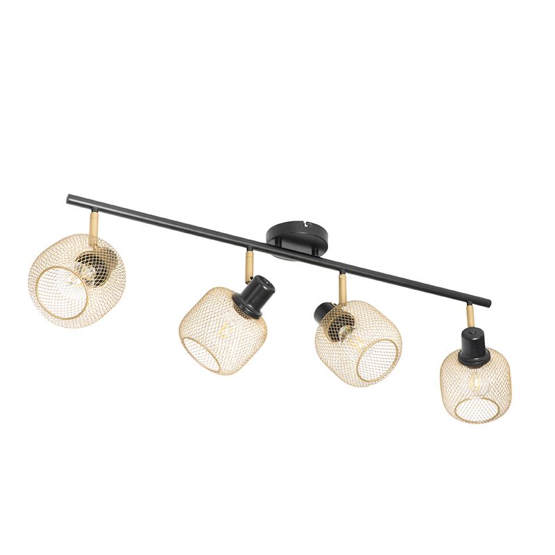 Industriële spot zwart met goud 4-lichts - Bliss Mesh
