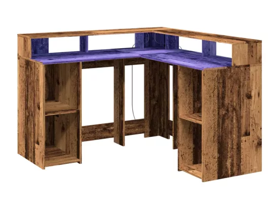 Bureau avec lumières LED vieux bois bois d'ingénierie