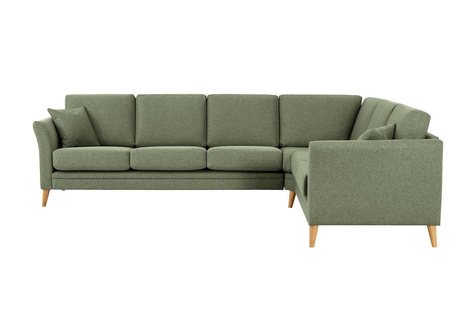 Eden hjørnesofa 32 hjørne i tekstil Neve 17/2 Dark Green med ben i eik natur (15137).
