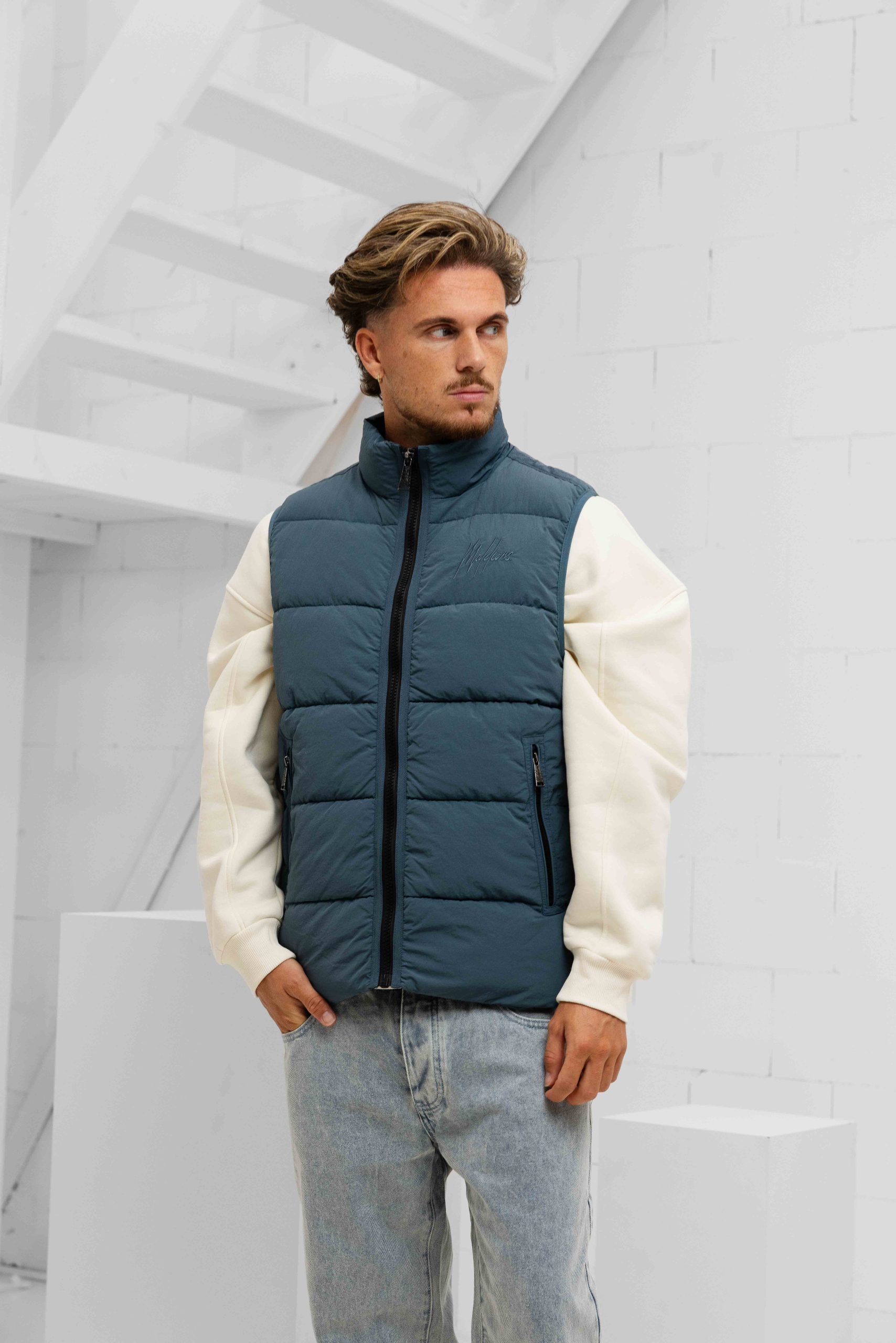 Malelions Matt Crinkle Padded Bodywarmer Heren Blauw
