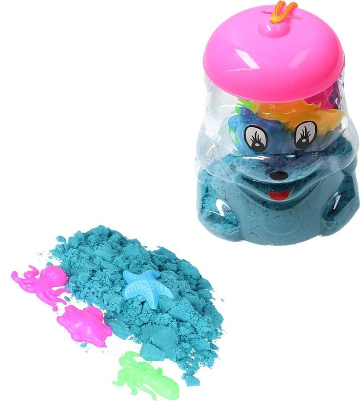 Speelzand in opberg Beer met vormpjes – Bewegend Modelleer zand 350 Gram Blauw