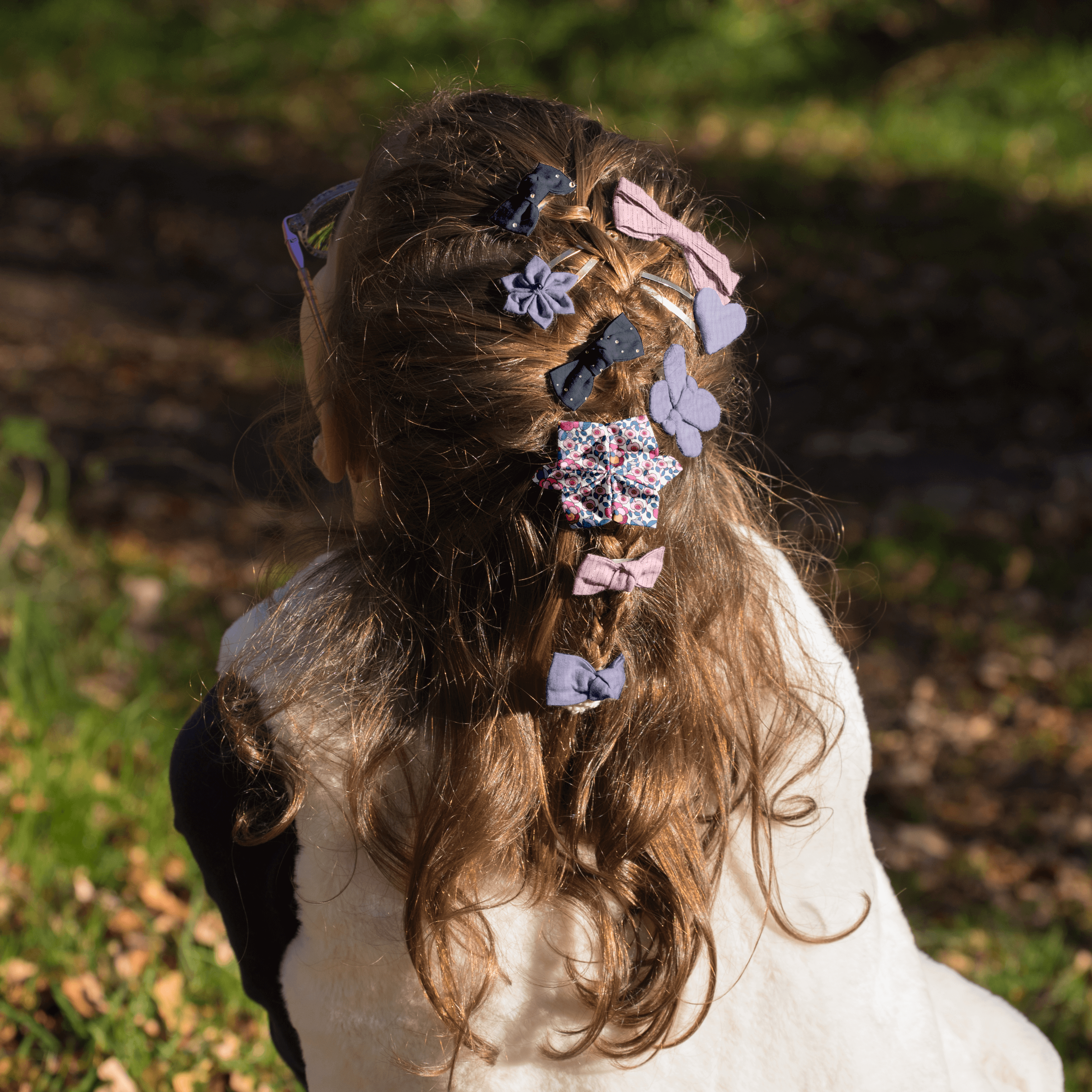 Barrette Petit Noeud Gaze Pois Or Marine