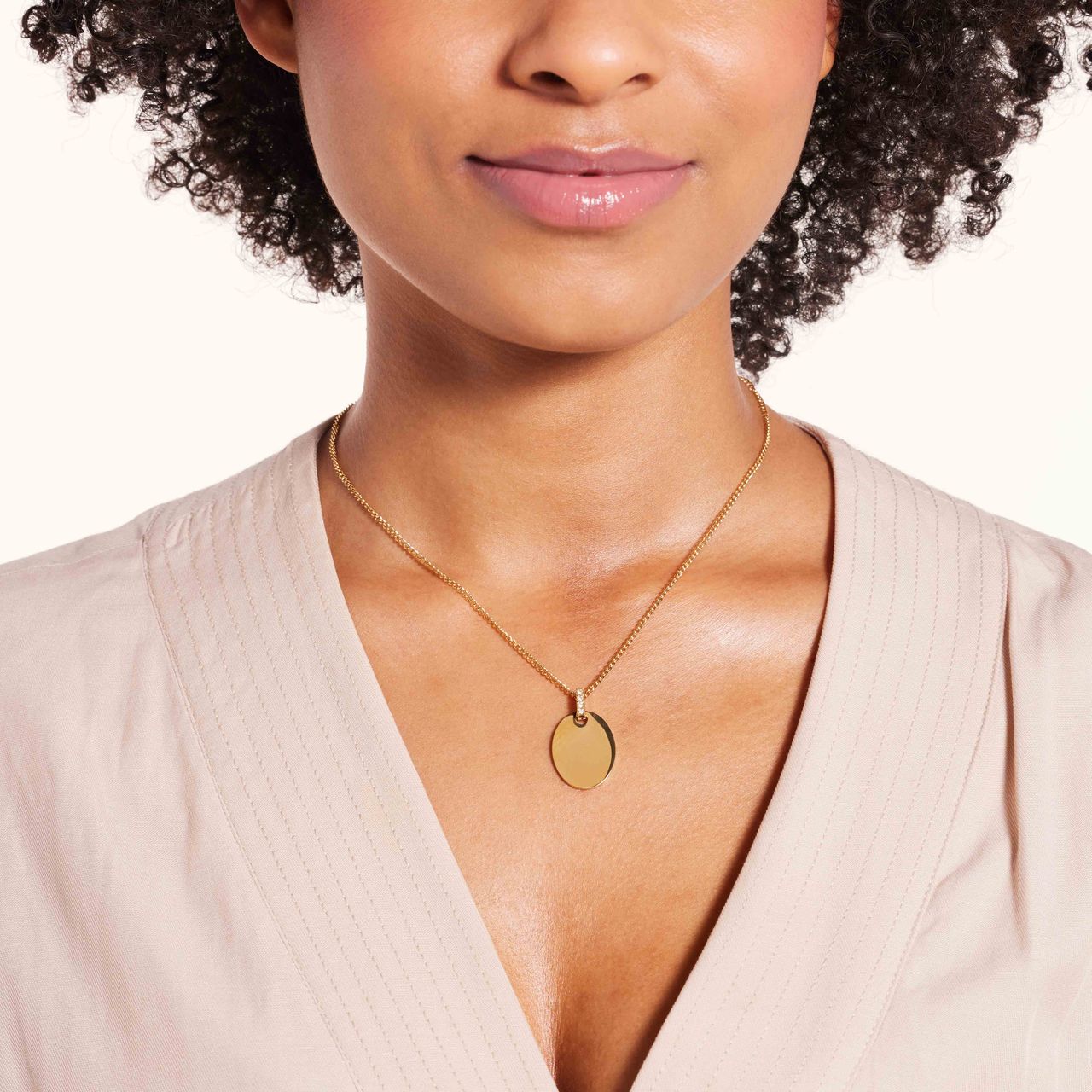 Gerecycled stalen goldplated ketting met ovaal hanger