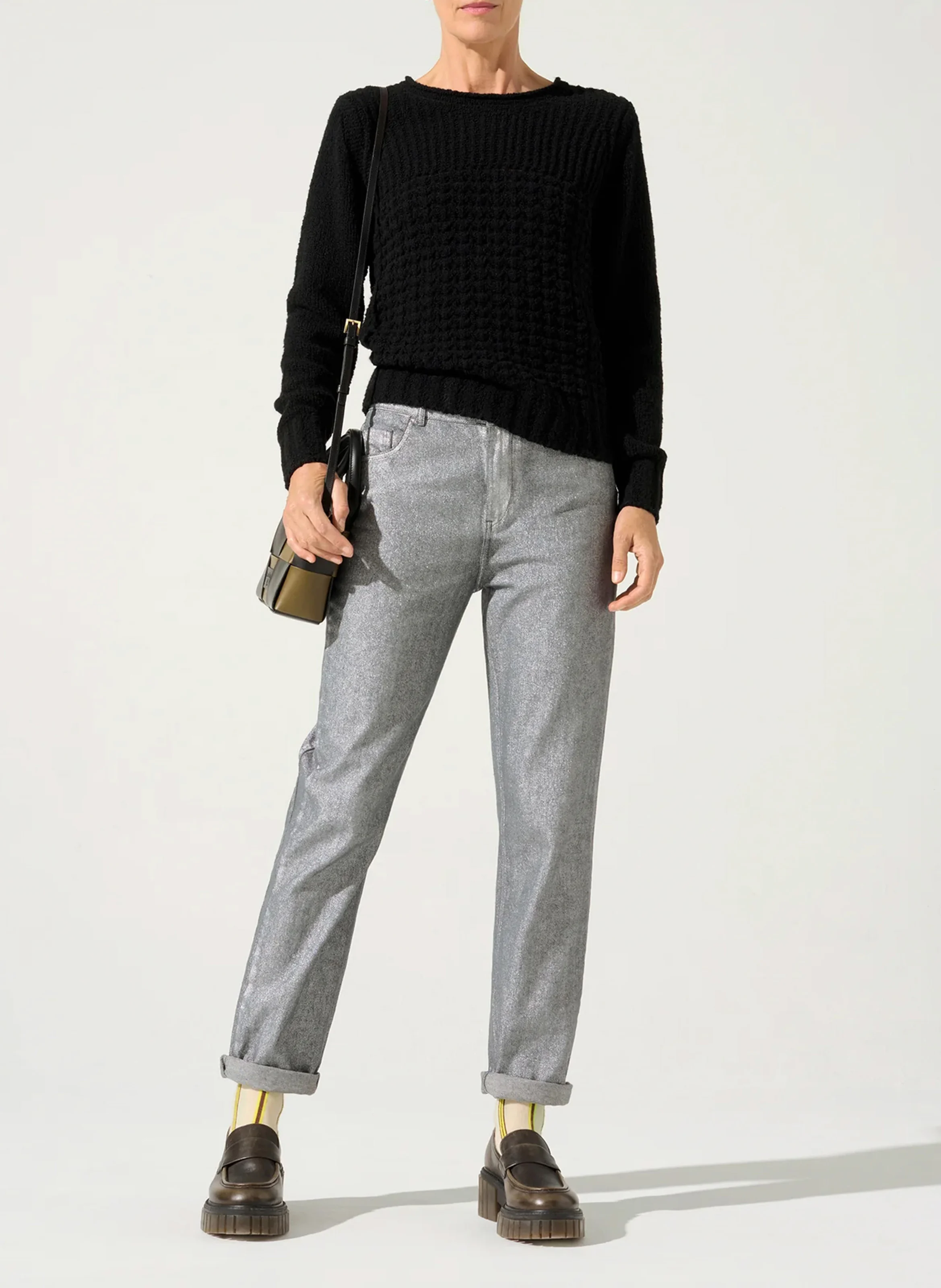 Pull droit col rond en laine mélangée | Noir