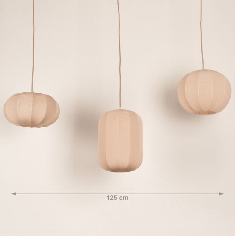 Japandi - Hanglamp - Beige - Stof - Drie Lampionnen