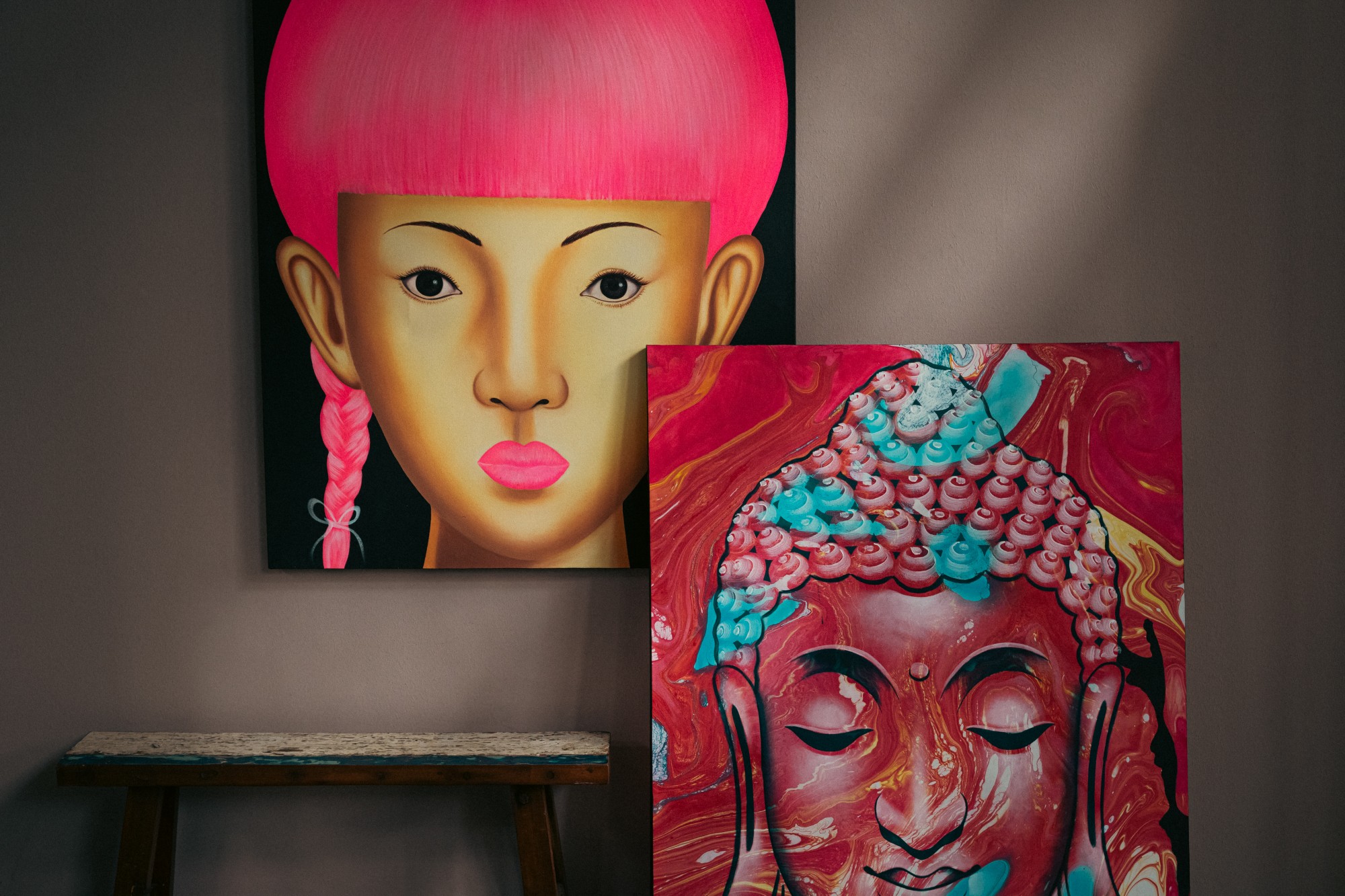 Gemälde 'Pink Girl', Acryl auf Leinwand, H 120 cm, B 100 cm von fischer's lagerhaus