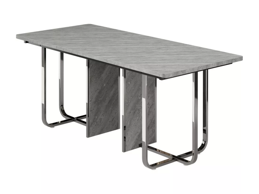 Table à manger 6 à 8 personnes en MDF et métal - Gris et Argent - table à manger rectangle - 180x80x75cm