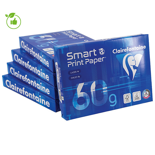 Papier blanc Smart Print Clairefontaine A4 60g, 5 ramettes de 500 feuilles
