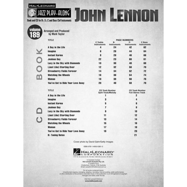 Hal Leonard Jazz Play Along John Lennon
