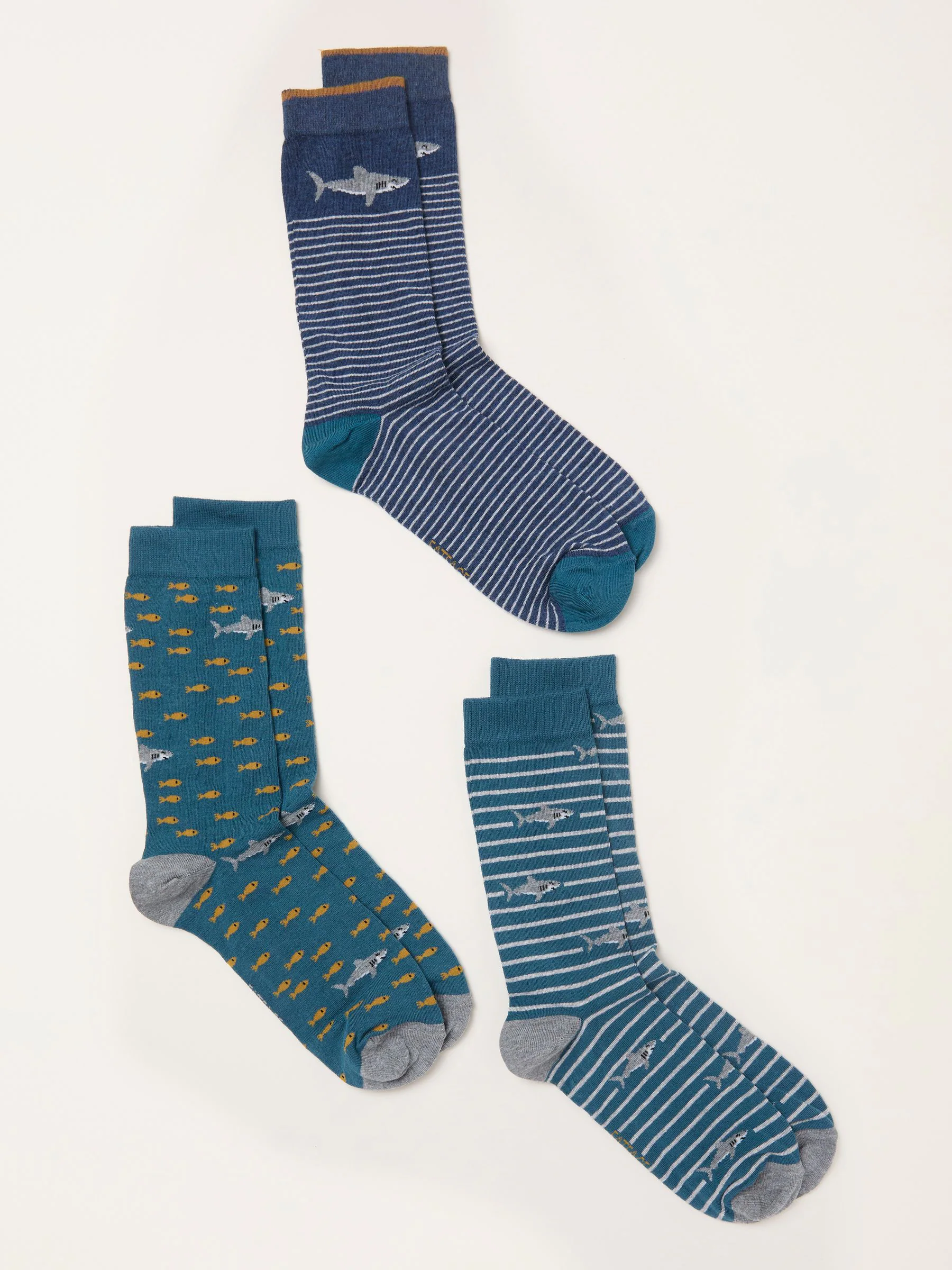 FatFace 3 Pairs of Shark Socks