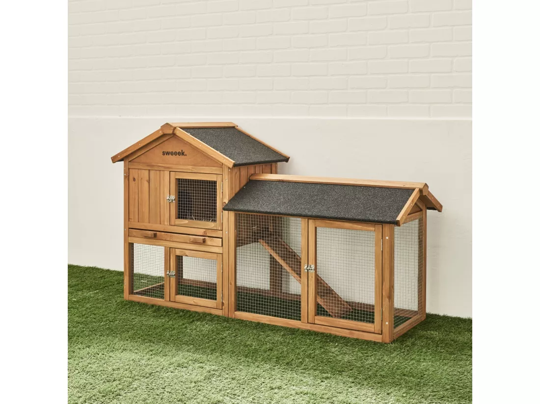 Clapier en bois Hotot pour lapin et autres rongeurs. 4 lapins. cage à lapin avec enclos. espace intérieur et extérieur. poulailler