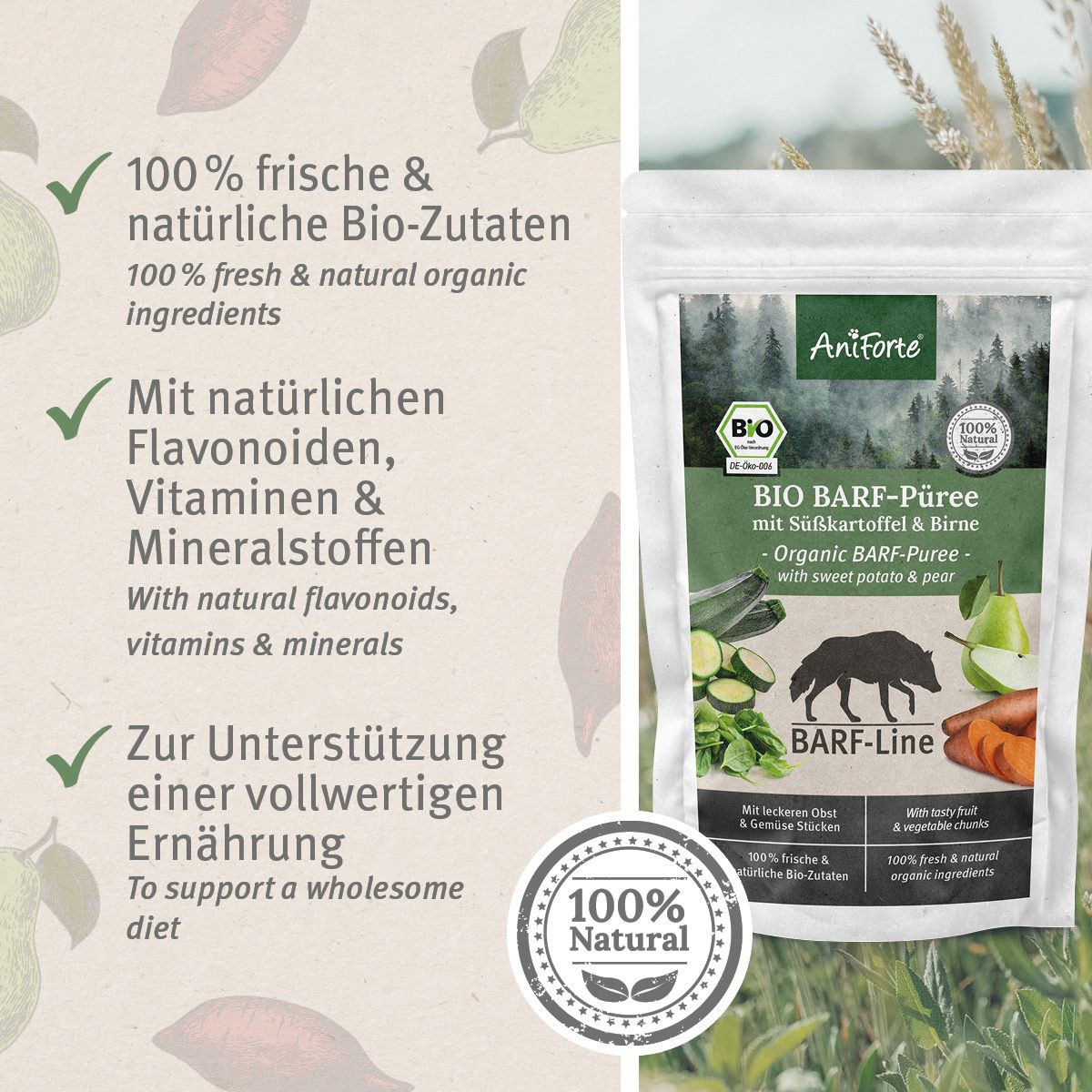AniForte BIO BARF Püree - Süßkartoffel & Birne 5 x 150g