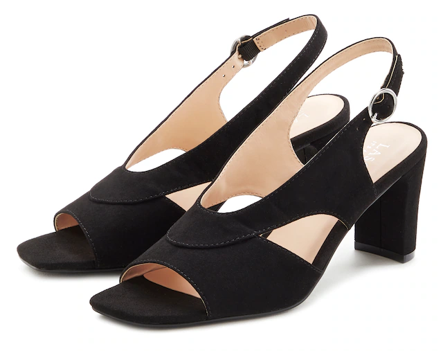 LASCANA Sandalette »Sandale, Sommerschuh,«  mit Blockabsatz und raffiniertem Ausschnitt VEGAN