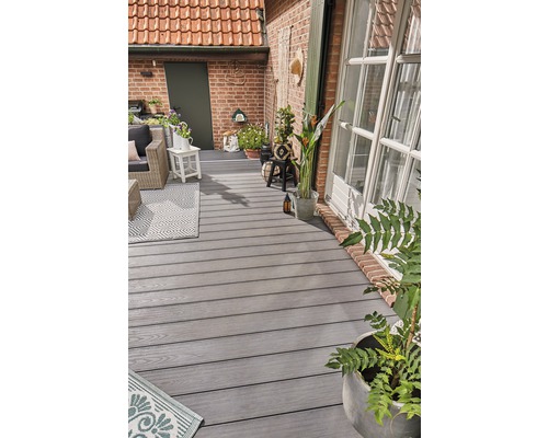 Konsta WPC terrasplanken Extenso holle kamerprofiel gestructureerd mat 20x190 mm (verkoop per meter van 1,00 m tot max. 6,00 m) lichtgrijs