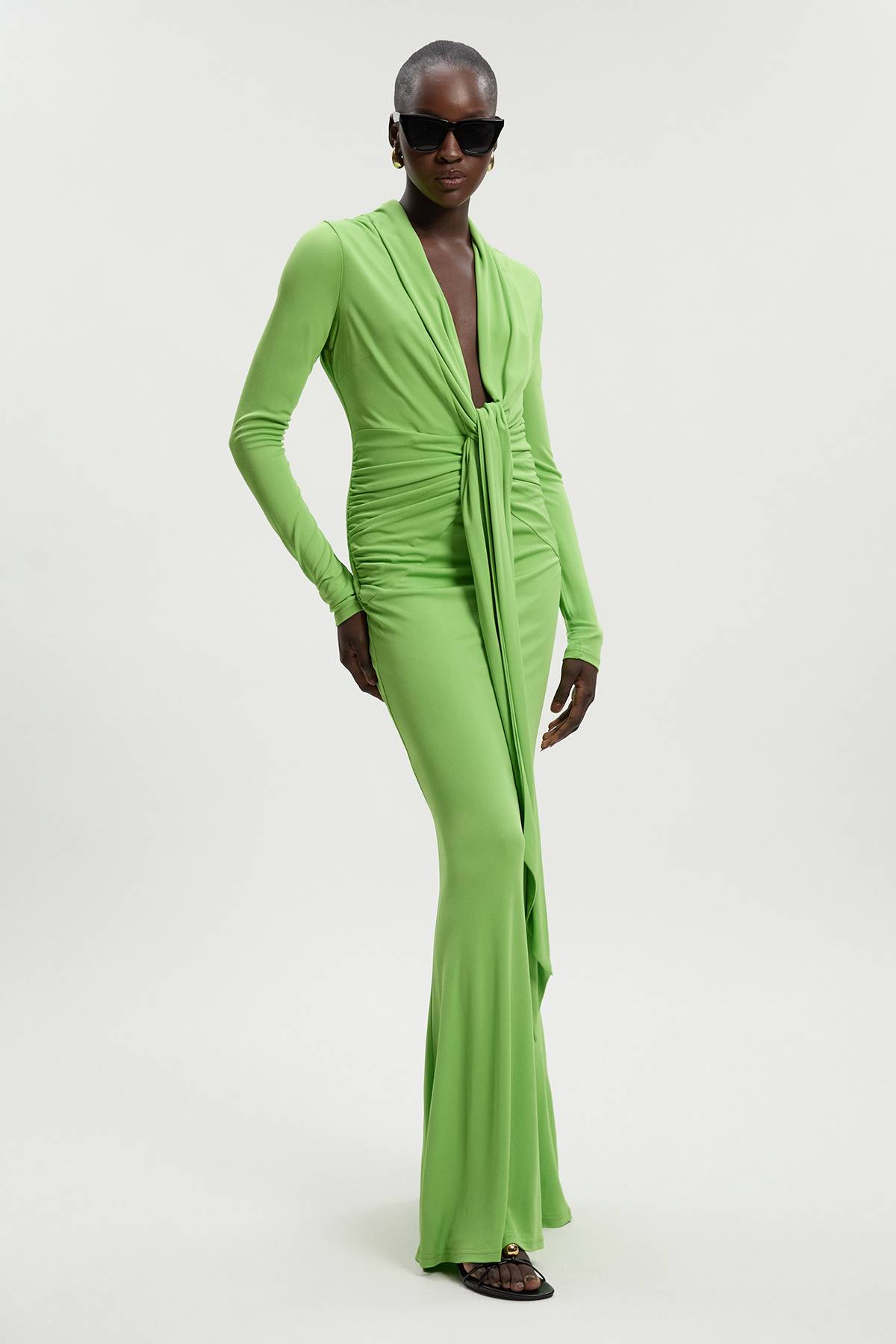 KarenMillen Robe Maxi à Encolure Plongeante en Jersey Crêpe Stretch Premium