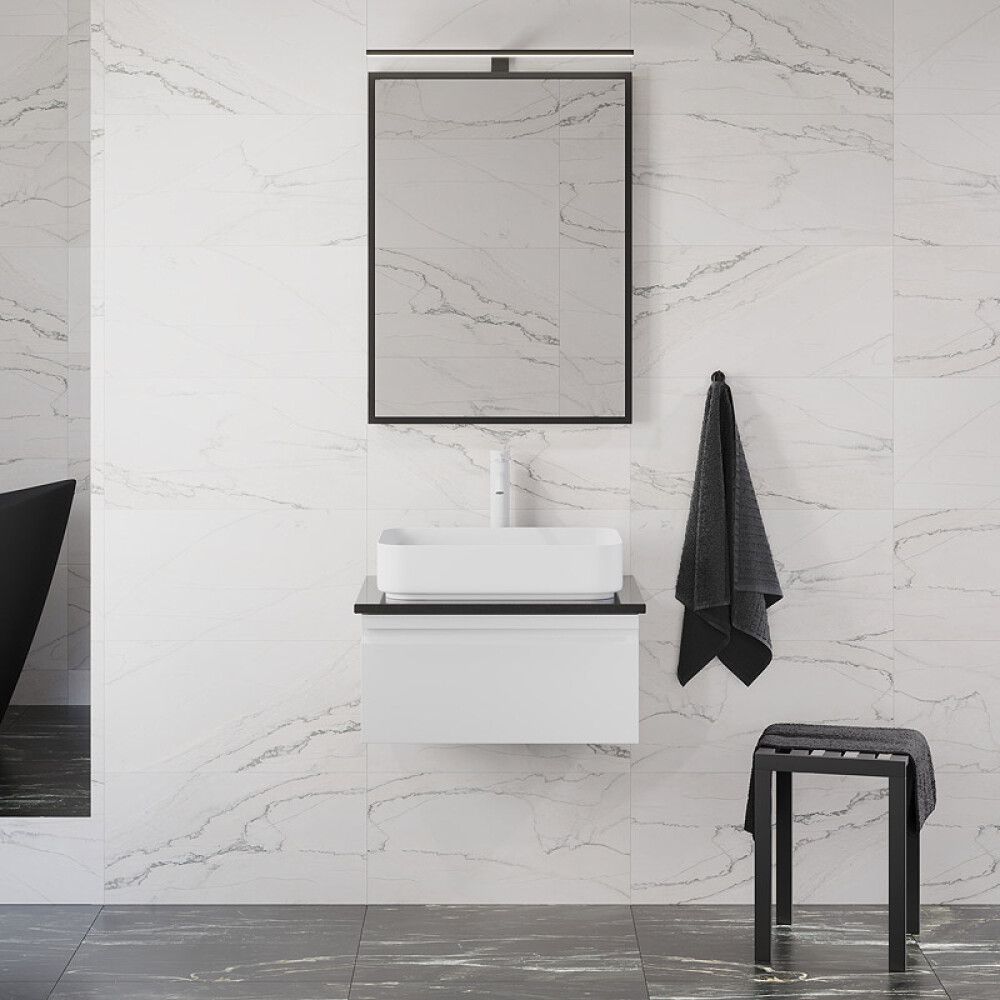 BADEROMSMØBEL CAMARGUE IQ+ SVART BENKEPLATE HVIT MATT 60CM