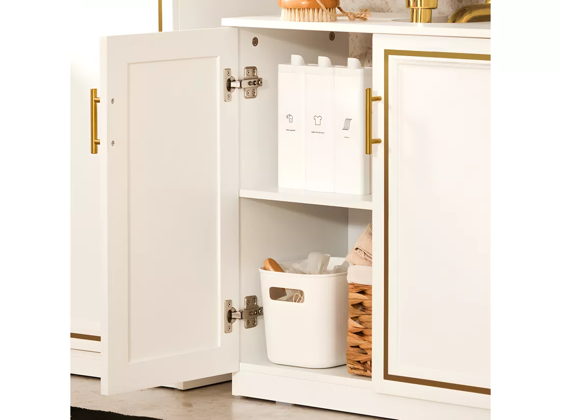 SoBuy Meuble Sous-Vasque à 2 Portes, Meuble sous Évier, Meuble de Rangement de Salle de Bain, L60 x P30 x H61 cm, BZR86-W