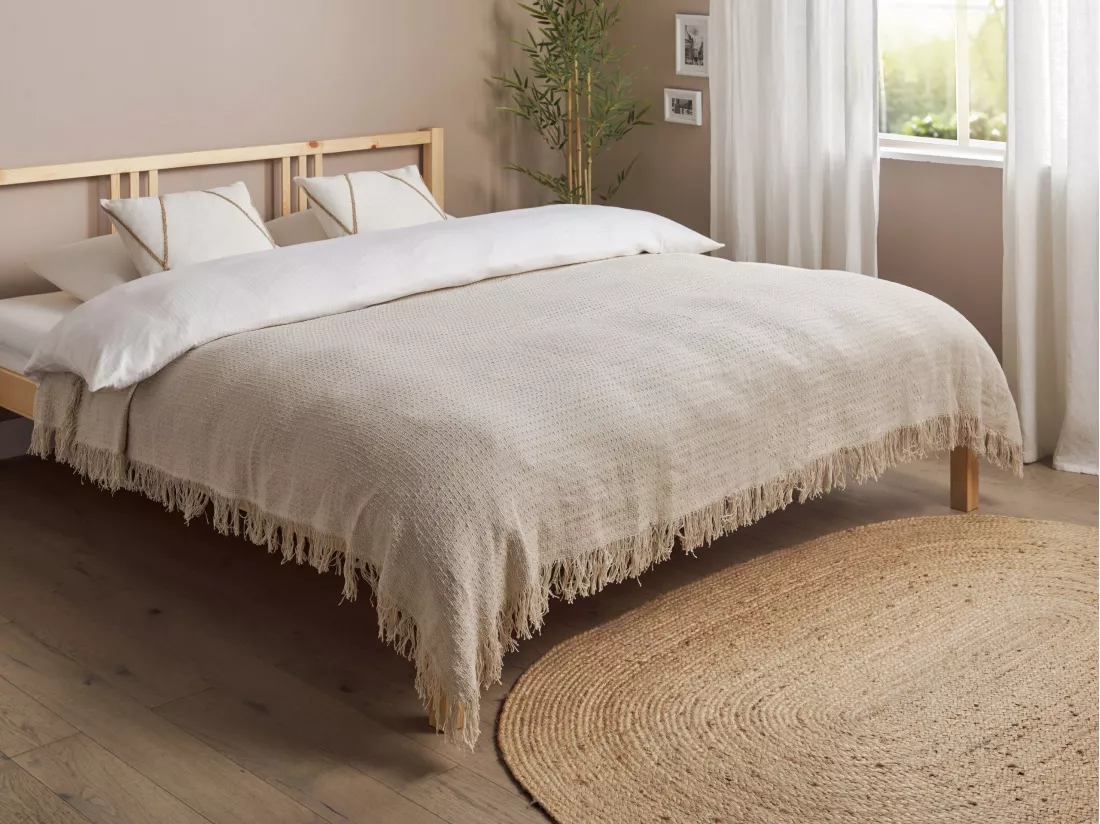 Couvre-lits YERBENT Coton 200 x 220 cm Gris clair