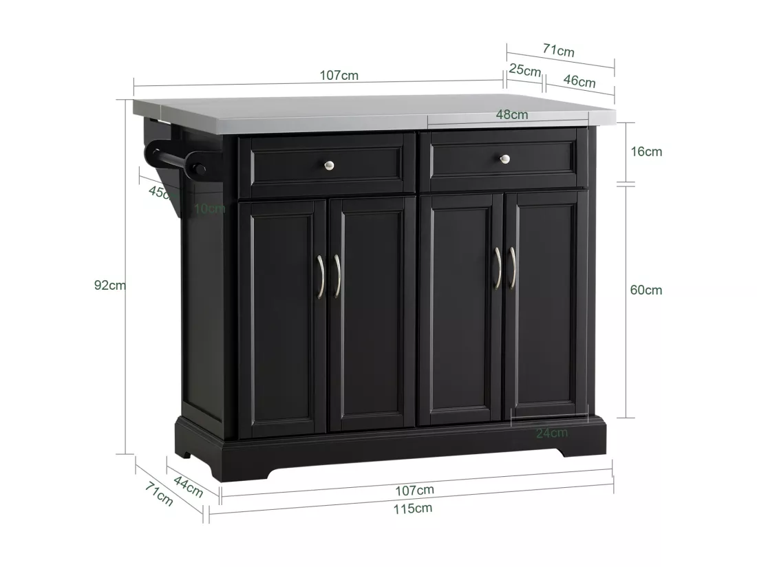 Desserte sur roulettes en Bois avec Plans de Travail Rabattable en Acier INOX, FKW71-SCH
