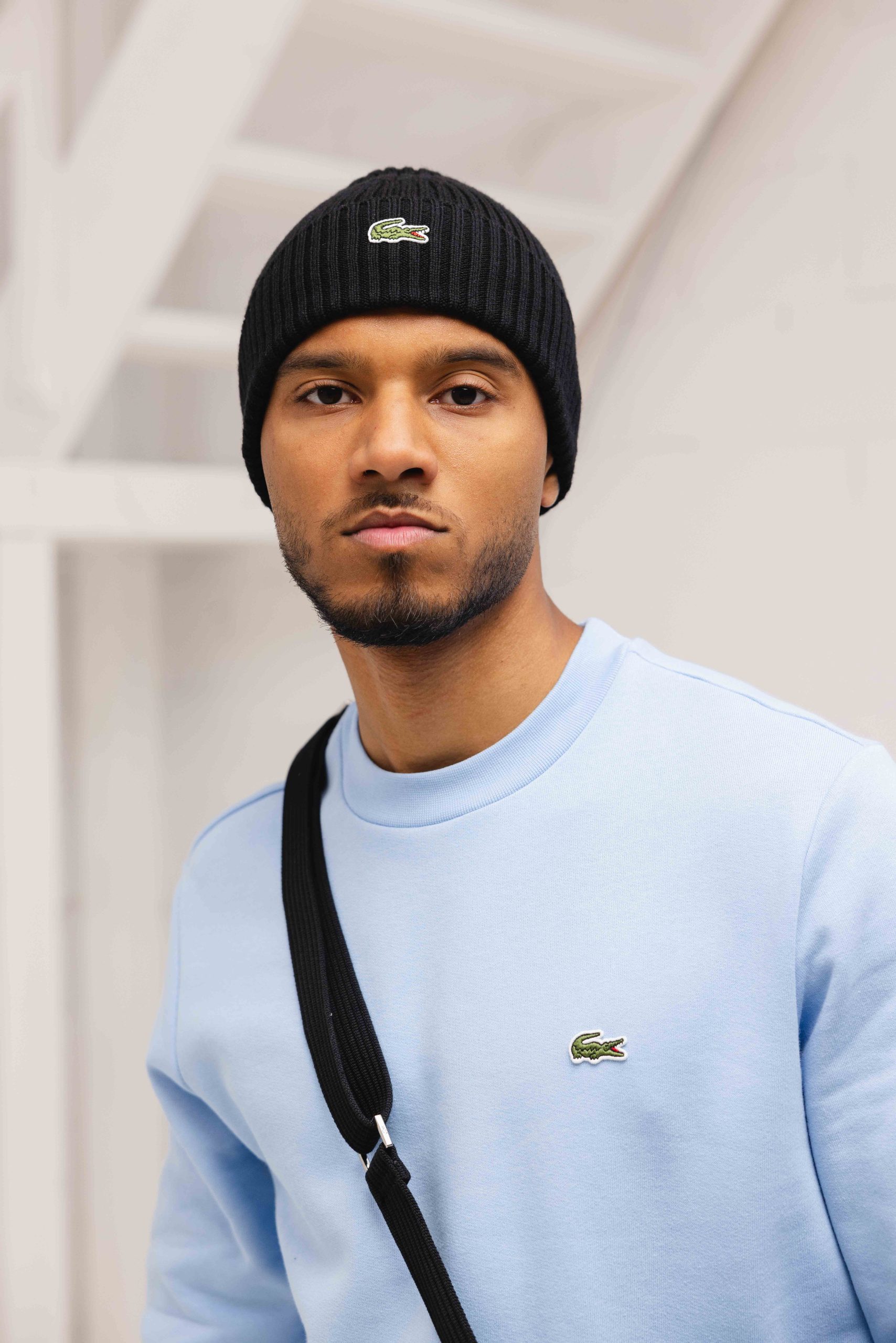 Lacoste Geribde Wol Muts Zwart