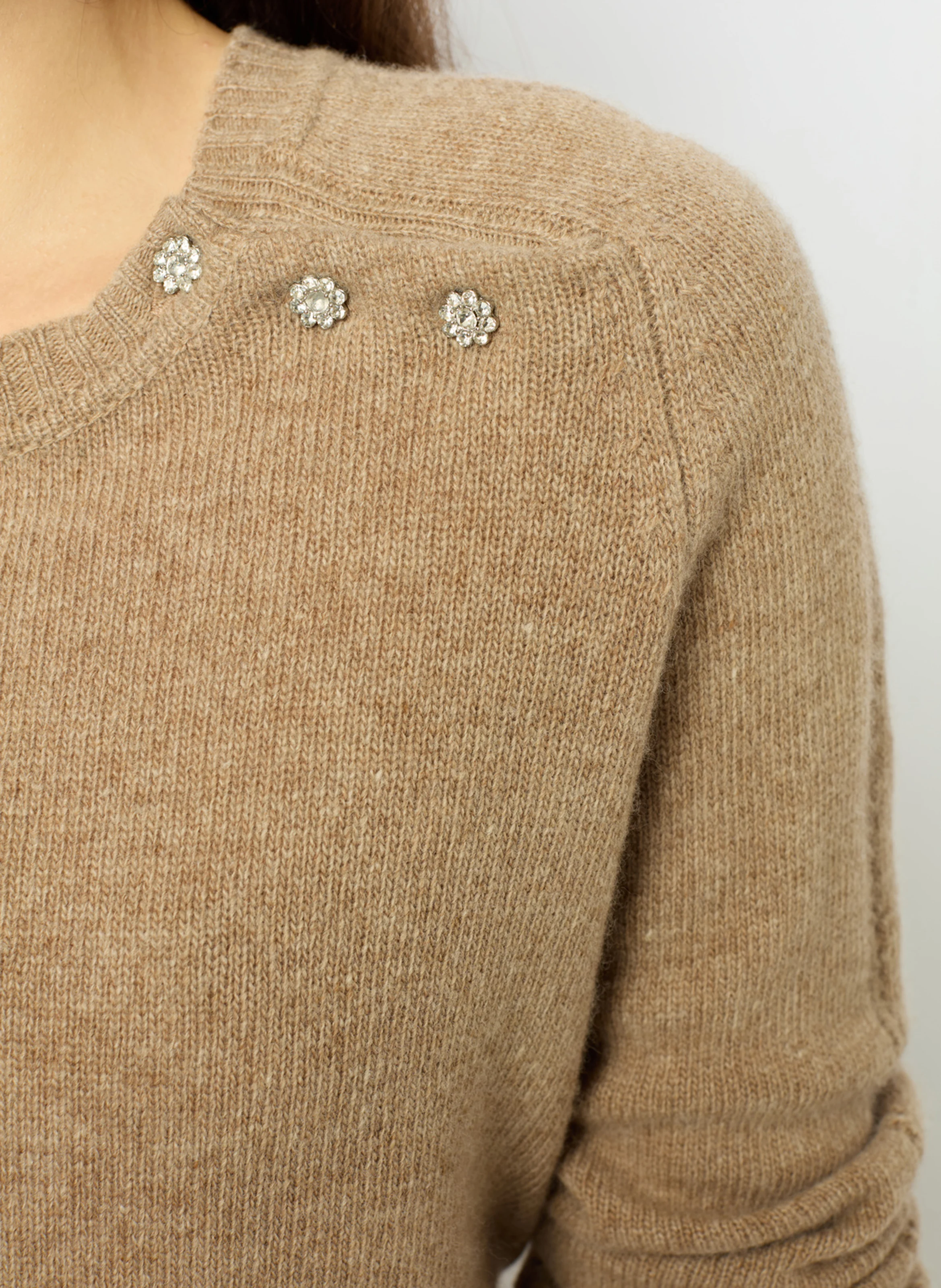 JOLENE - Pull col rond en laine mélangée| Beige