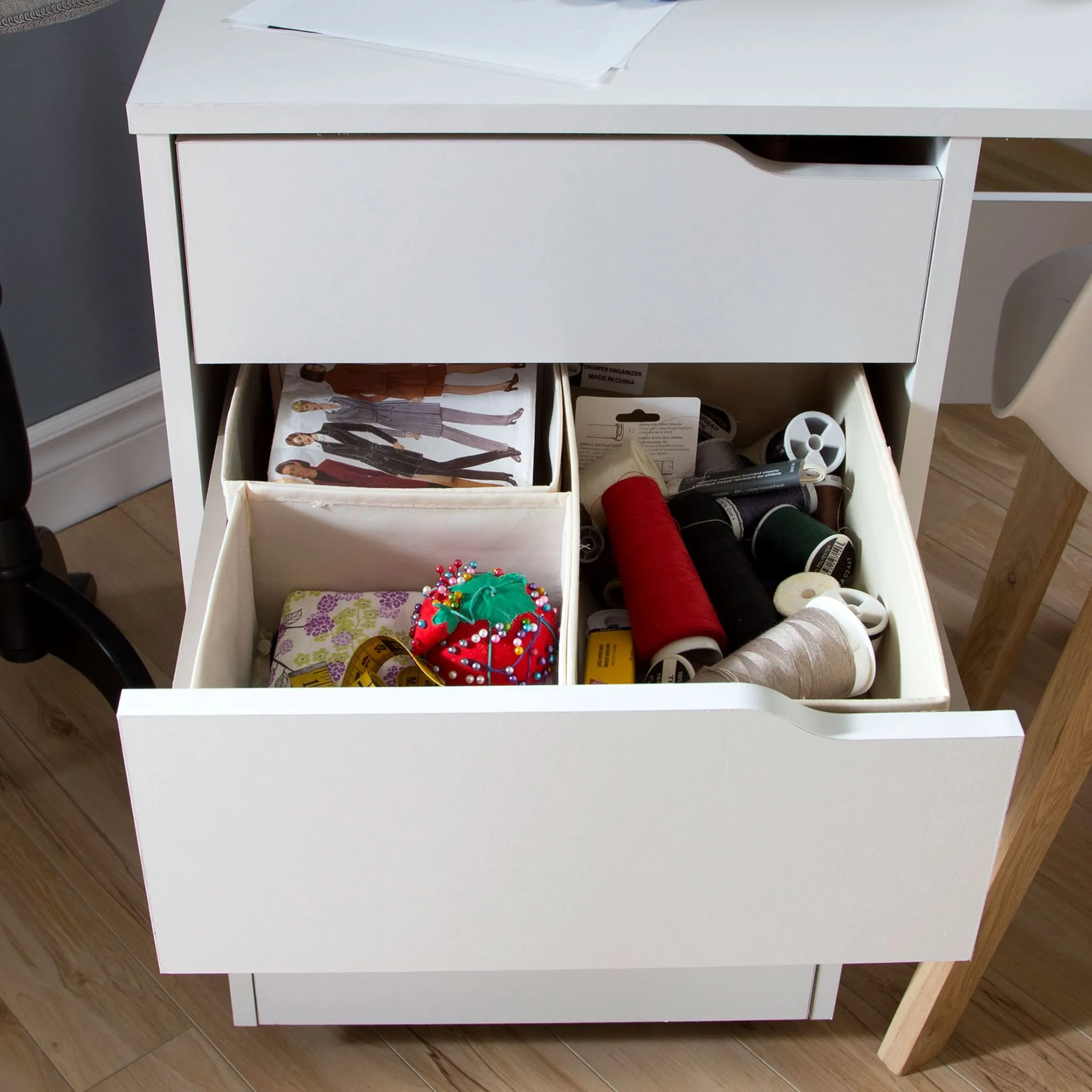 South Shore Table de Couture sur Roulettes - Crea Blanc Solide