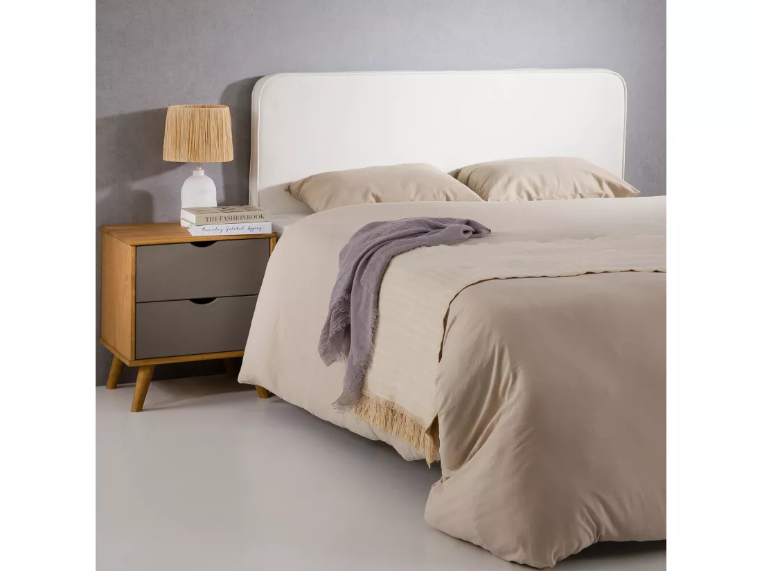 Tête de lit NAOFE 120, Rembourrée, Fixation murale, Design arrondi moderne, Pour lit 120 cm ou moins, Blanc