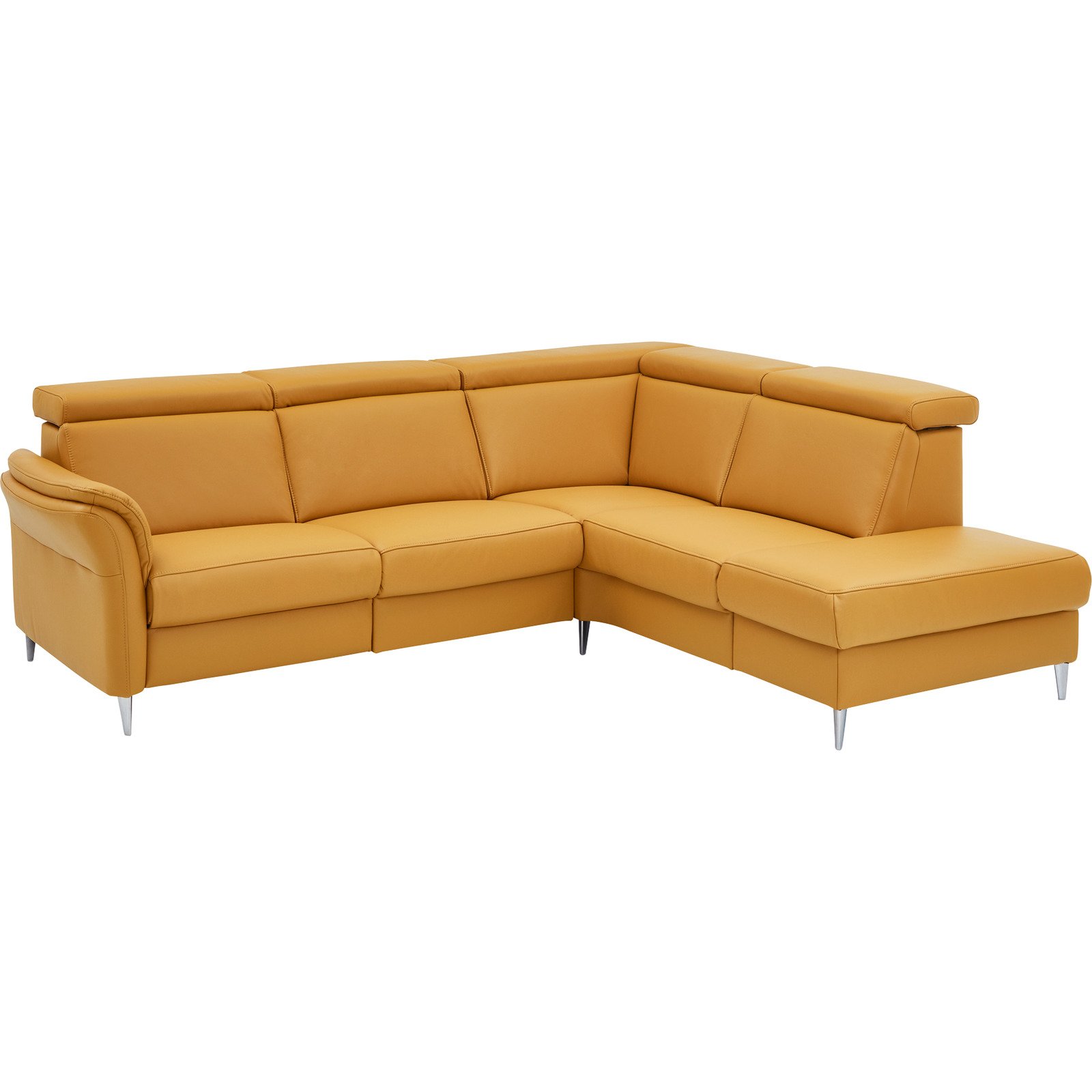 Ecksofa Trier Leder Torro curry, Anstellhocker rechts, mit Funktionen