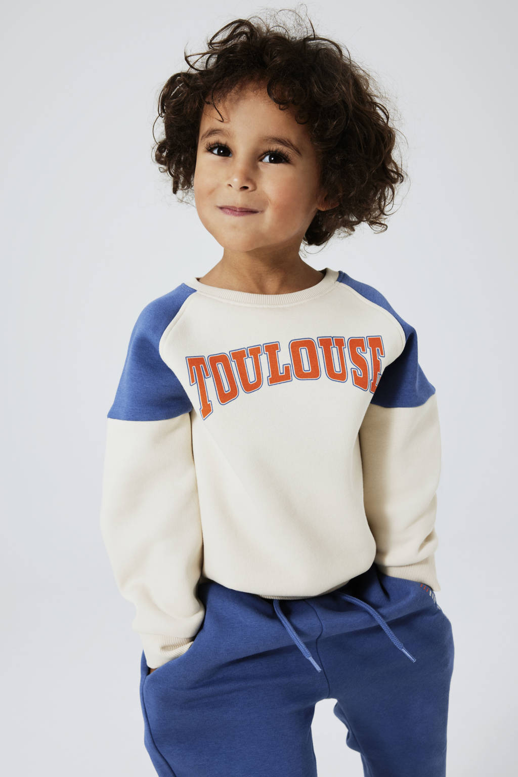 NAME IT sweater NMMOSCAR met tekst ecru/blauw
