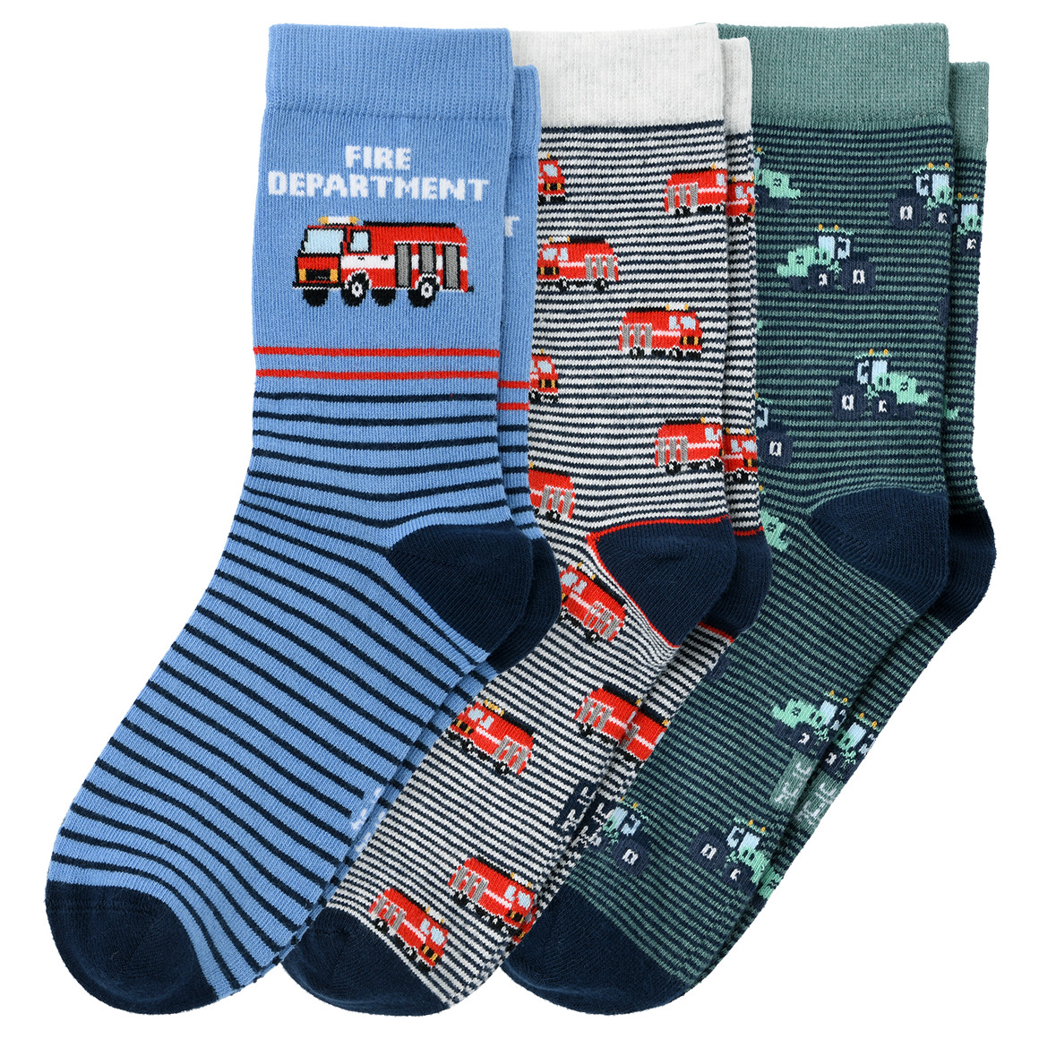 Topolino 3 Paar Jungen Socken mit Fahrzeugen hellgrau / blau / grün