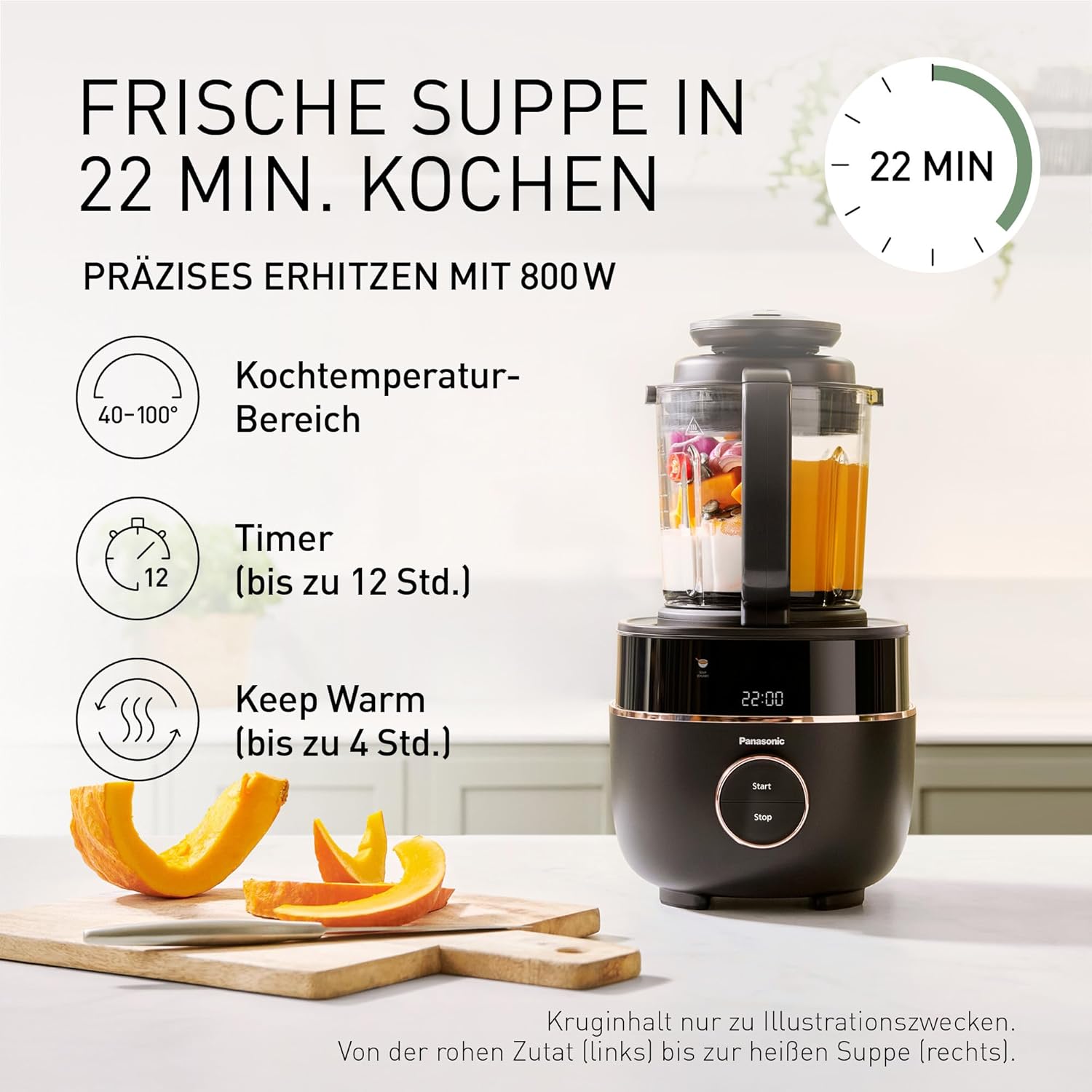 Panasonic MX-HG4401KXE Standmixer & Suppenbereiter,2 l, 800 W, Leiser Mixer,Heiß & Kalt, 9 Automatikprogramme, 10 Geschwindigkeitsstufen, Timer, Warmhalten, Automatische Reinigung, Schwarz & Roségold