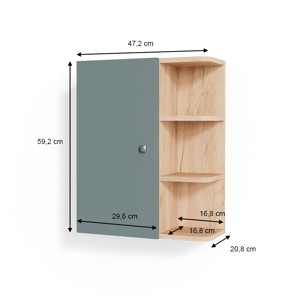 Vicco Hängeschrank Badschrank Badezimmerschrank Fynn Eiche Grün Ablagen Regal