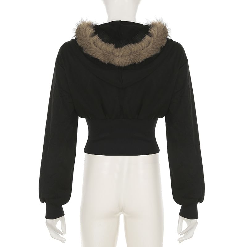 Trisica - Effen hoodie met rits en pluizige bies