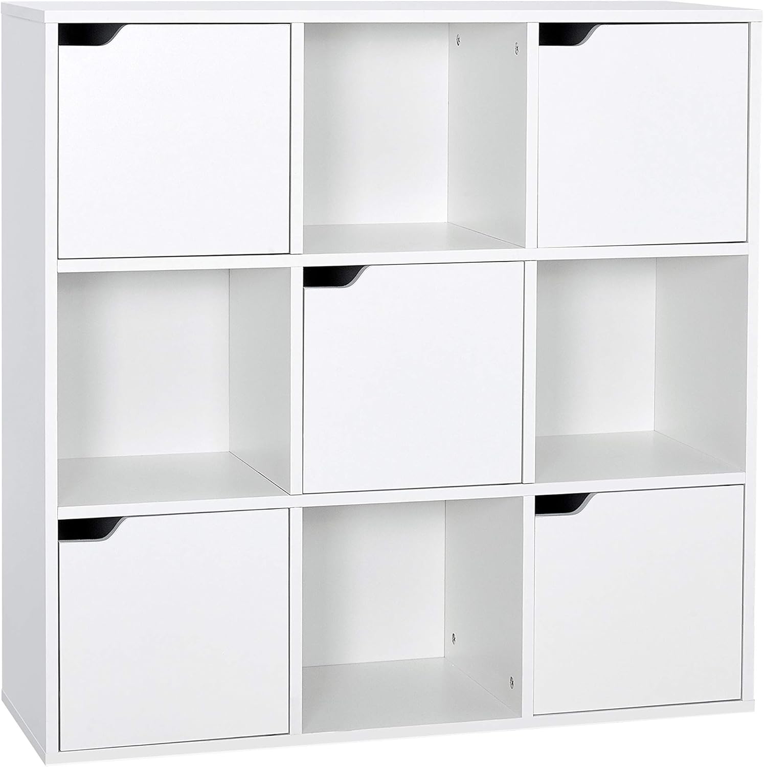 Meerveil Bücherschrank, Bücherregal, Aufbewahrungsregal, 9 Fächer mit 5 Türen, moderner Stil, Geeignet für Büro, Arbeitszimmer, Wohnzimmer, Korridor und andere Räume, weiß