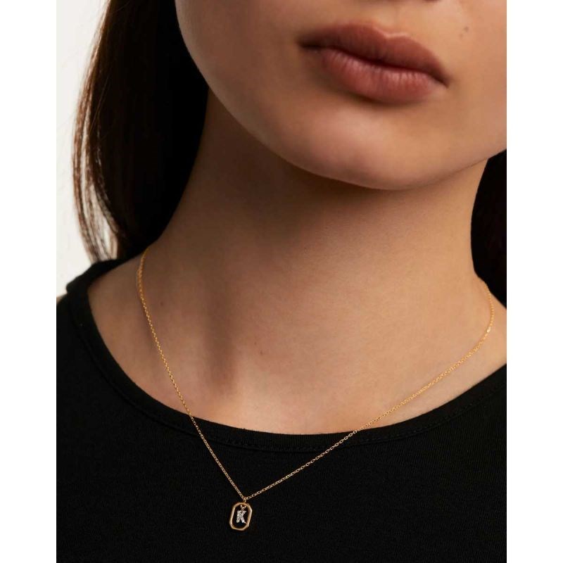 PDPAOLA Collier en argent plaqué or - Mini Lettre K  - CO01-522-U