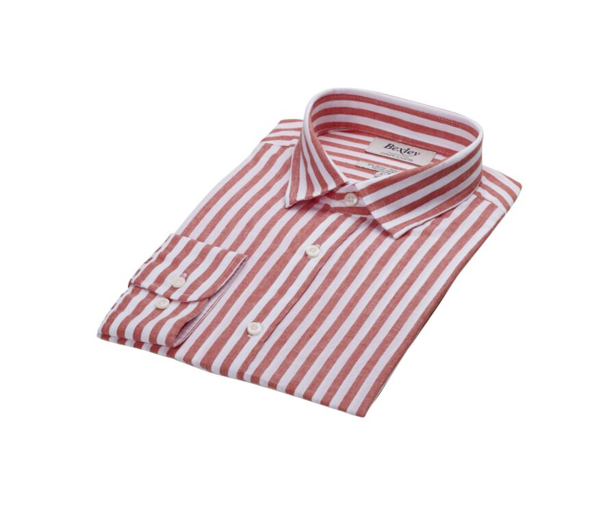 Chemise coton lin rayée Corail et Blanche - SIMONIN