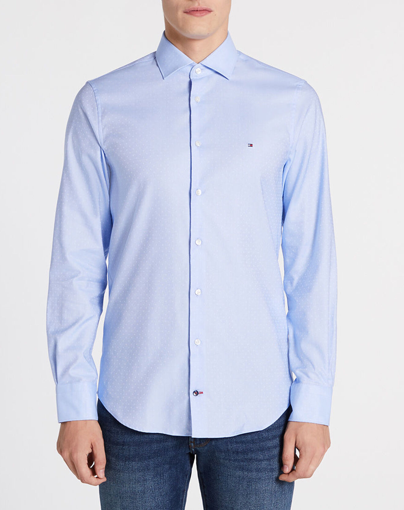 Tommy Hilfiger Chemise slim fit Dobby à pois bleue
