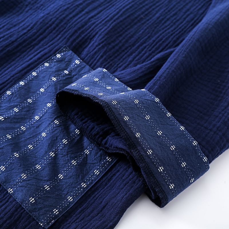 Finlies - Pyjamaset: effen kimonotop met lange mouwen en contrasterende bies + broek