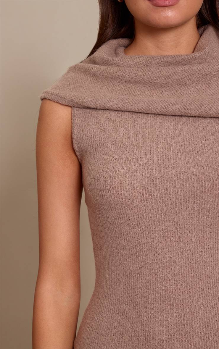 Taupe Robe Moulante À Détail Foulard Drapé
